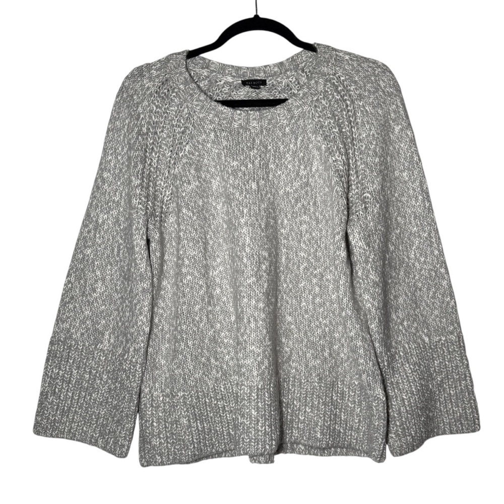 Talbots Grey and White Marled Crewneck Sweater Wide Sleeve Size Large NWT